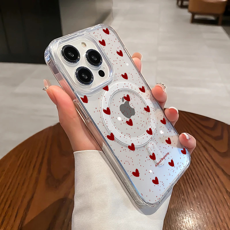 Phone Cases With Magsafe - INS Red Love Heart Sexy Transparent