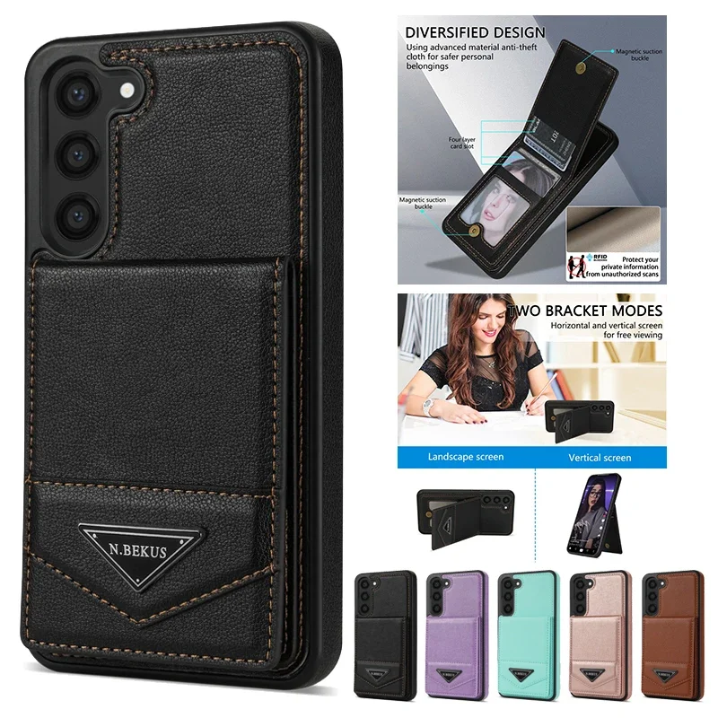 Phone Cases For Samsung A14 - Wallet Anti-theft Brush Flip Leather Case